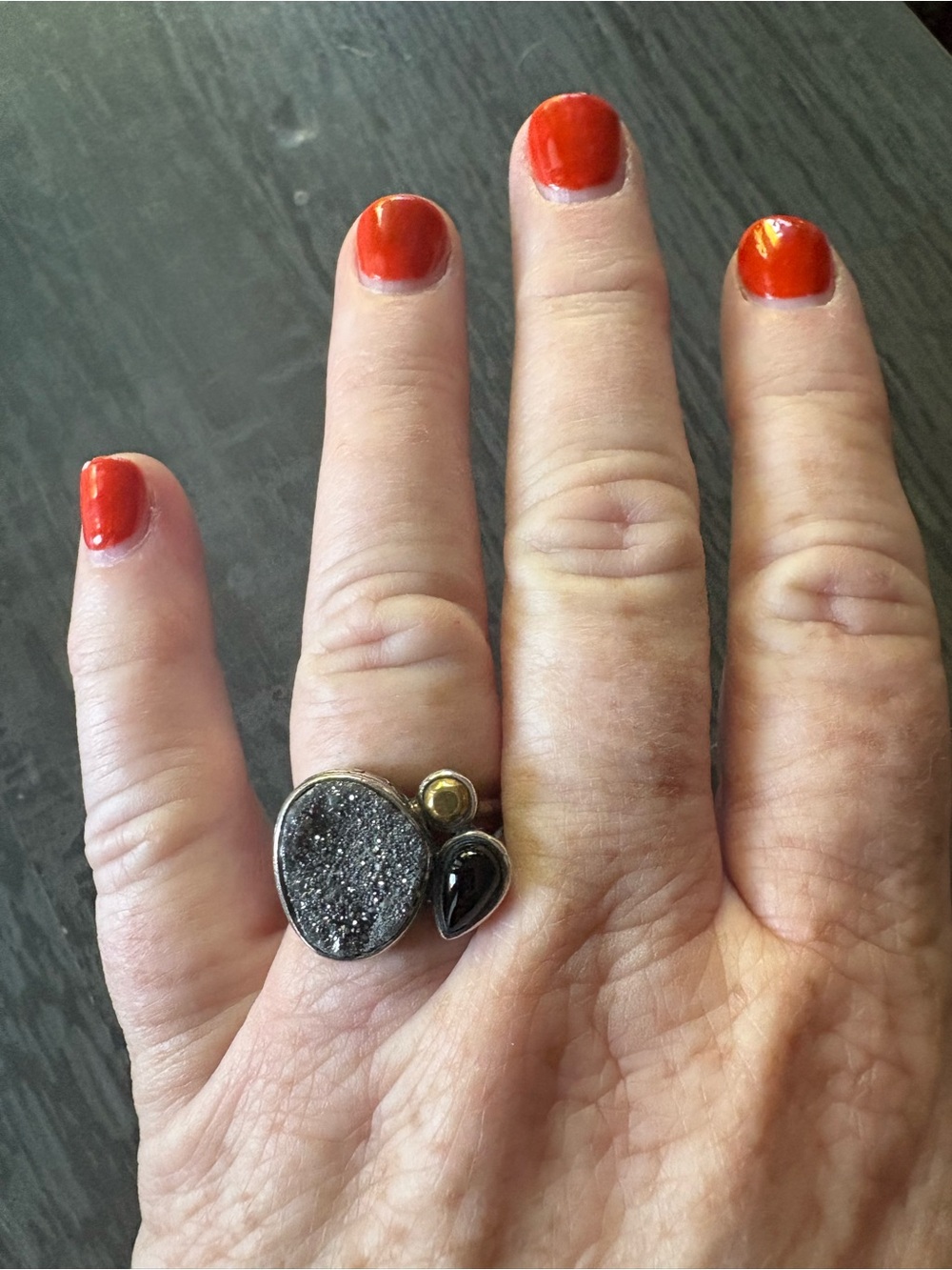 Size 9 Silpada Crystal Cave sterling silver ring with gray druzy agate stone - Picture 2 of 7